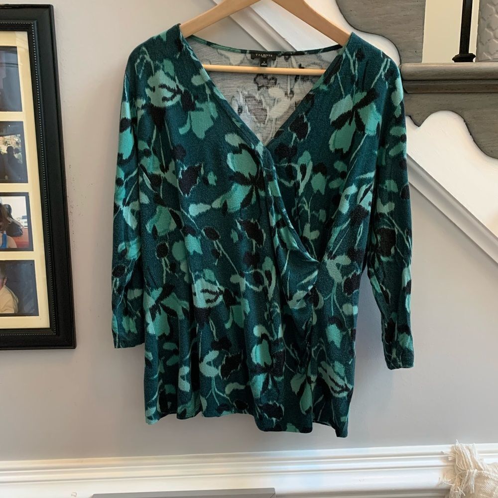 Talbots Woman Green Cross Bodice Top sz X